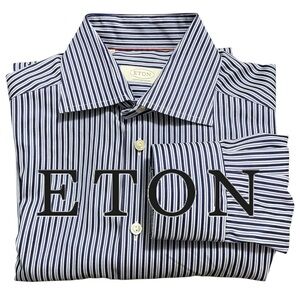 Eton Navy/Light Blue/White Striped Cotton Contemporary Fit Shirt (14.5)